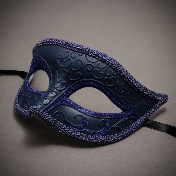 Blue Venetian Classic Glitter Masquerade Ball Dance Wedding Party Eye Mask - Picture 2 of 4